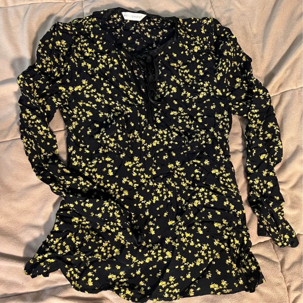 Elegant Black Blouse with Yellow Floral Design